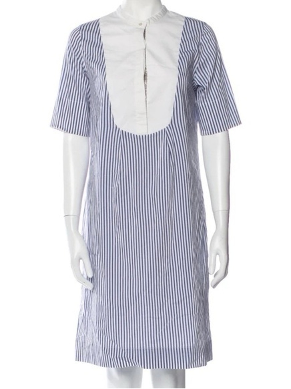 Ticci Tonetto Blue and White Striped Midi Dress with White Bib